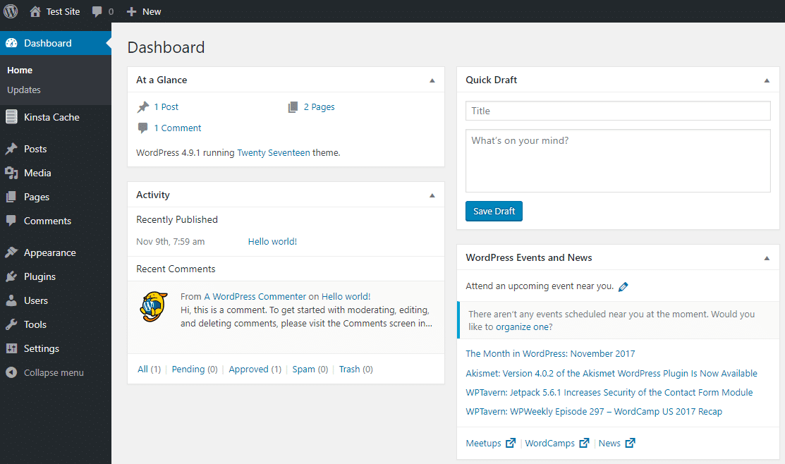 The Wordpress dashboard