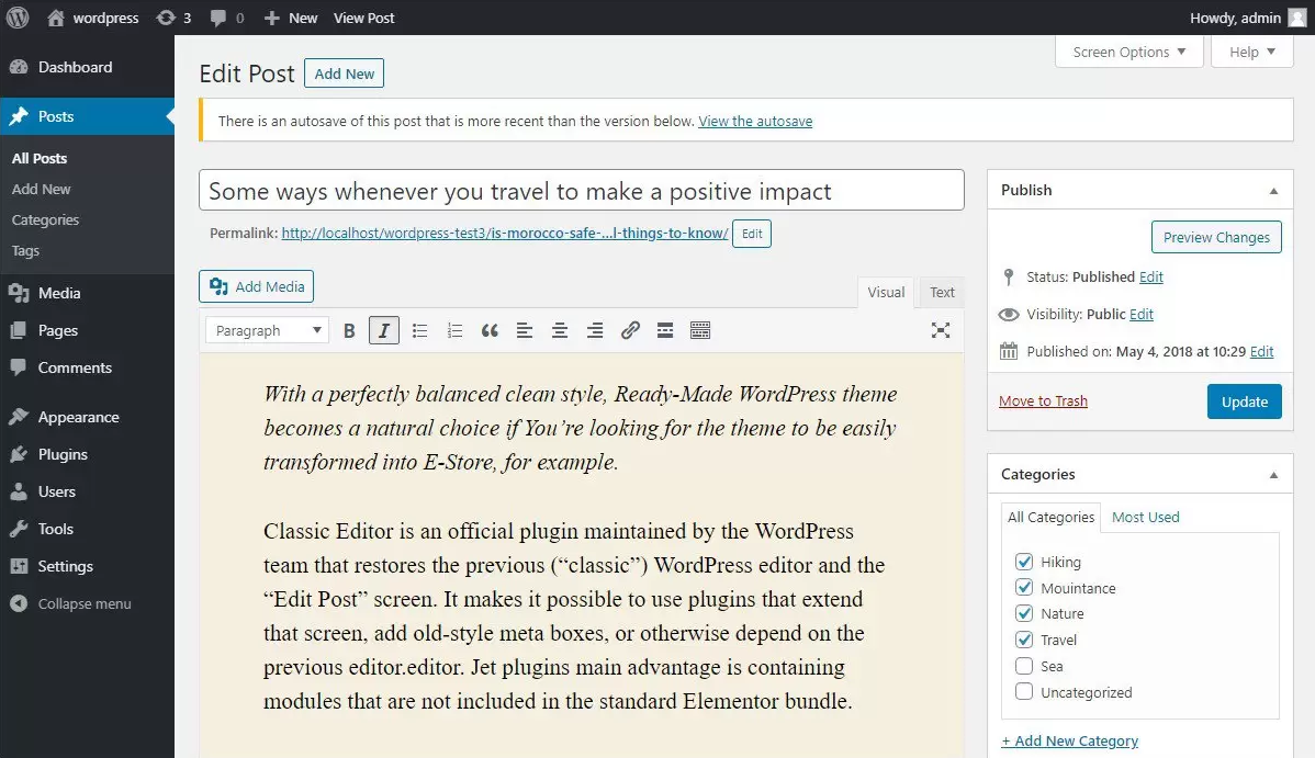 Wordpress content editor