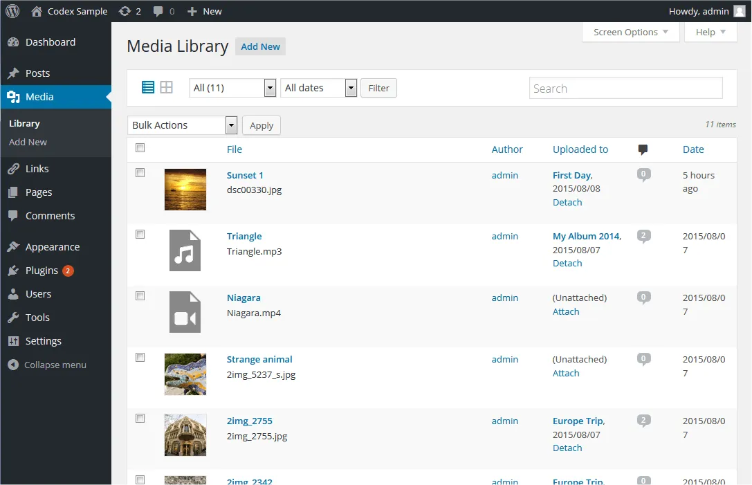 Media library in Wordpress